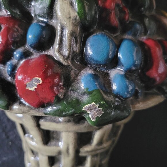 Vintage Basket Shaped Cast Metal Door Stop With Fruit Design - Picture 2 of 5